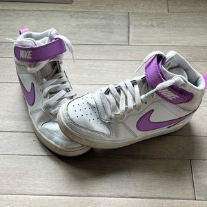 White/Lavender High Top Nike Sneakers-Youth 4